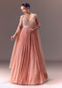Blush Pink Ruched Anarkali Gown With Dupatta