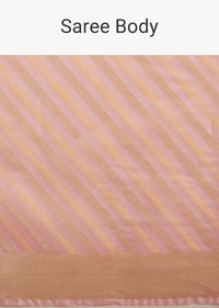 Blush Pink Saree In Organza Silk With Brocade Woven Diagonal Striped Design And Unstitched Blouse