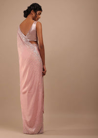 Blush Pink Sequins Saree In Shimmer In 3D Petals And Cut Dana Floral Buttis Embroidery