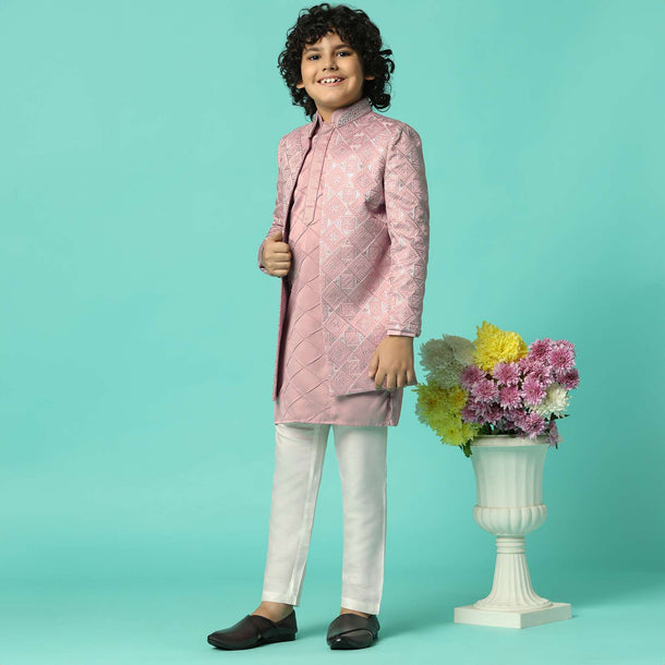 Blush Pink Sherwani Set For Boys