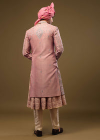 Blush Pink Thread Embroidered Silk Sherwani Set In Cut-dana and Zardosi