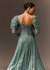 Blusih Grey Sequins Gown With Corset Blouse And Symmetrical Sleeves
