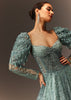 Blusih Grey Sequins Gown With Corset Blouse And Symmetrical Sleeves