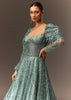 Blusih Grey Sequins Gown With Corset Blouse And Symmetrical Sleeves