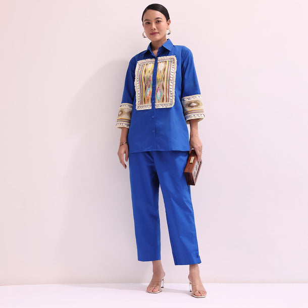 Boho Style Royal Blue Shirt Pant Set