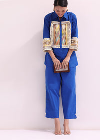 Boho Style Royal Blue Shirt Pant Set