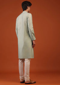 Moss Green Striped Zari Woven Silk Kurta Set