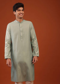 Moss Green Striped Zari Woven Silk Kurta Set