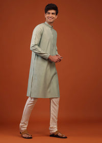 Moss Green Striped Zari Woven Silk Kurta Set