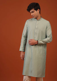 Moss Green Striped Zari Woven Silk Kurta Set