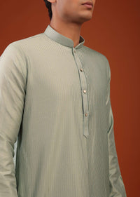 Moss Green Striped Zari Woven Silk Kurta Set