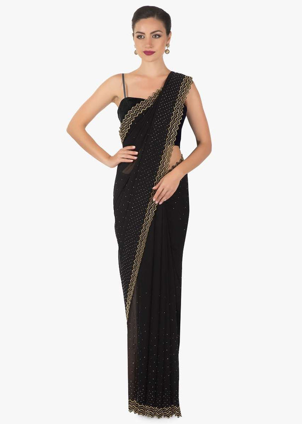 Bold black Cut dana sequin Georgette saree only on Kalki