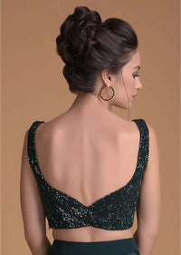 Bottle Green Crop Top Embellished In Sequins With Sweetheart Neckline