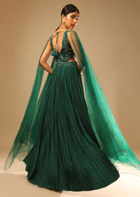 Bottle Green Gown In Crepe With Side Cut Outs In The Hand Embroidered Bodice