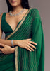 Bottle Green Organza Saree With Scalloped Cut Dana Detailing
