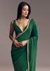 Bottle Green Organza Saree With Scalloped Cut Dana Detailing