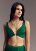 Bottle Green Organza Saree With Scalloped Cut Dana Detailing