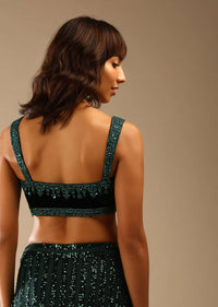 Bottle Green Ready Pleated Saree Embellished In Sequins With Cut Dana Embellished Velvet Blouse Online - Kalki Fashion