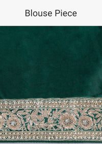 Bottle Green Saree In Satin With Floral Butti And Embroidered Border Online - Kalki Fashion