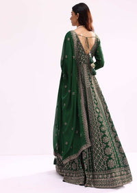 Bottle Green Anarkali Set With Zari Work