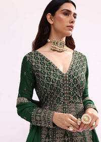 Bottle Green Anarkali Set With Zari Work