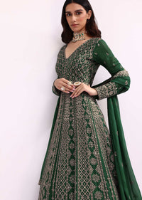 Bottle Green Anarkali Set With Zari Work