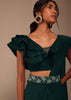 Bottle Green Crepe Saree With Fancy Blouse And Embroidered Belt