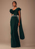 Bottle Green Crepe Saree With Fancy Blouse And Embroidered Belt