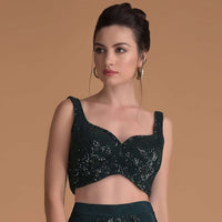 Bottle Green Crop Top Embellished In Sequins With Sweetheart Neckline