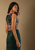 Bottle Green Dhoti Skirt And Choli With Multi Colored Hand Embroidery In Floral Motifs