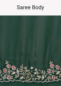 Bottle Green Glass Tissue Saree With Embroidery Border