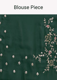 Bottle Green Glass Tissue Saree With Embroidery Border