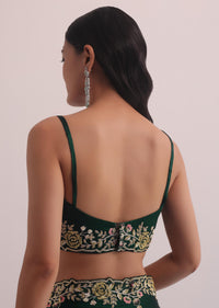 Bottle Green Glass Tissue Saree With Embroidery Border