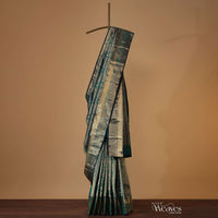 Peacock Blue Kanjivaram Saree In Pure Uppada Silk With Zari Weave And Unstitched Blouse