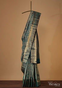 Peacock Blue Kanjivaram Saree In Pure Uppada Silk With Zari Weave And Unstitched Blouse