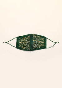 Bottle Green Mask In Satin Silk With Moti And Zardosi Embroidered Design All Over