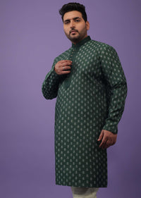 Bottle Green Printed Kurta Set In Jackard