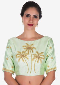 Bottle Green Saree With Mustard Blouse Carved In Heavy Cut Dana Embroidery Work Online - Kalki Fashion