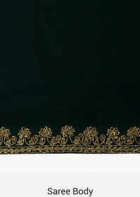 Bottle Green Saree With Mustard Blouse Carved In Heavy Cut Dana Embroidery Work Online - Kalki Fashion
