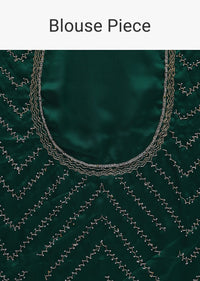 Bottle Green Satin Saree In Cutdana Embroidery With Unstitched Blouse