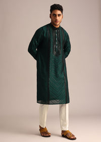 Bottle Green Silk Kurta Set With Sequin Work