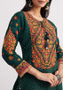 Bottle Green Silk Kurta Sharara With Chiffon Dupatta