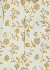 Kalki Boys 3 Pc Cream White Bandhgala Bundi Kurta Set Embroidered