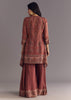 Brick Orange Satin Paisley Print Kurta Sharara Set With Cutdana Neckline