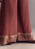 Brick Orange Satin Paisley Print Kurta Sharara Set With Cutdana Neckline