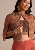 Brick Red Satin Palazzo Suit With Embroidered Cape Jacket