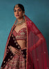 Brick Red Velvet Bridal Lehenga Set With Aari Work