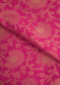 Bright pink saree in chanderi silk with jaal motif and contrast pallav