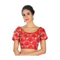 Bright Red Blouse In Raw Silk With Zari Floral Embroidery Online - Kalki Fashion