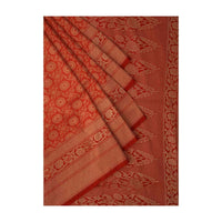 Bright red saree in chanderi silk with weaved jaal and floral butti only on Kalki